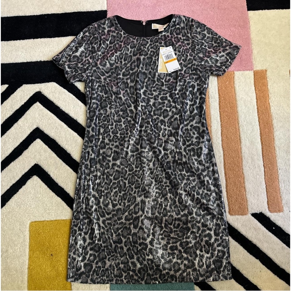 Michael Kors, sequin, leopard print gray dress
Brand new with tags